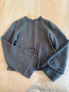 Sezane Blue Knit Lace-Trim Sweater